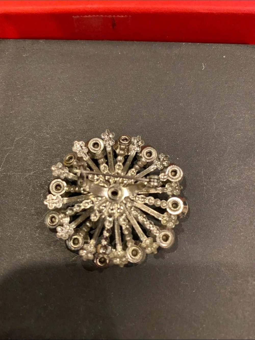 Silver-Tone Vintage Tiered Blue Crystal Floral Burst Brooch